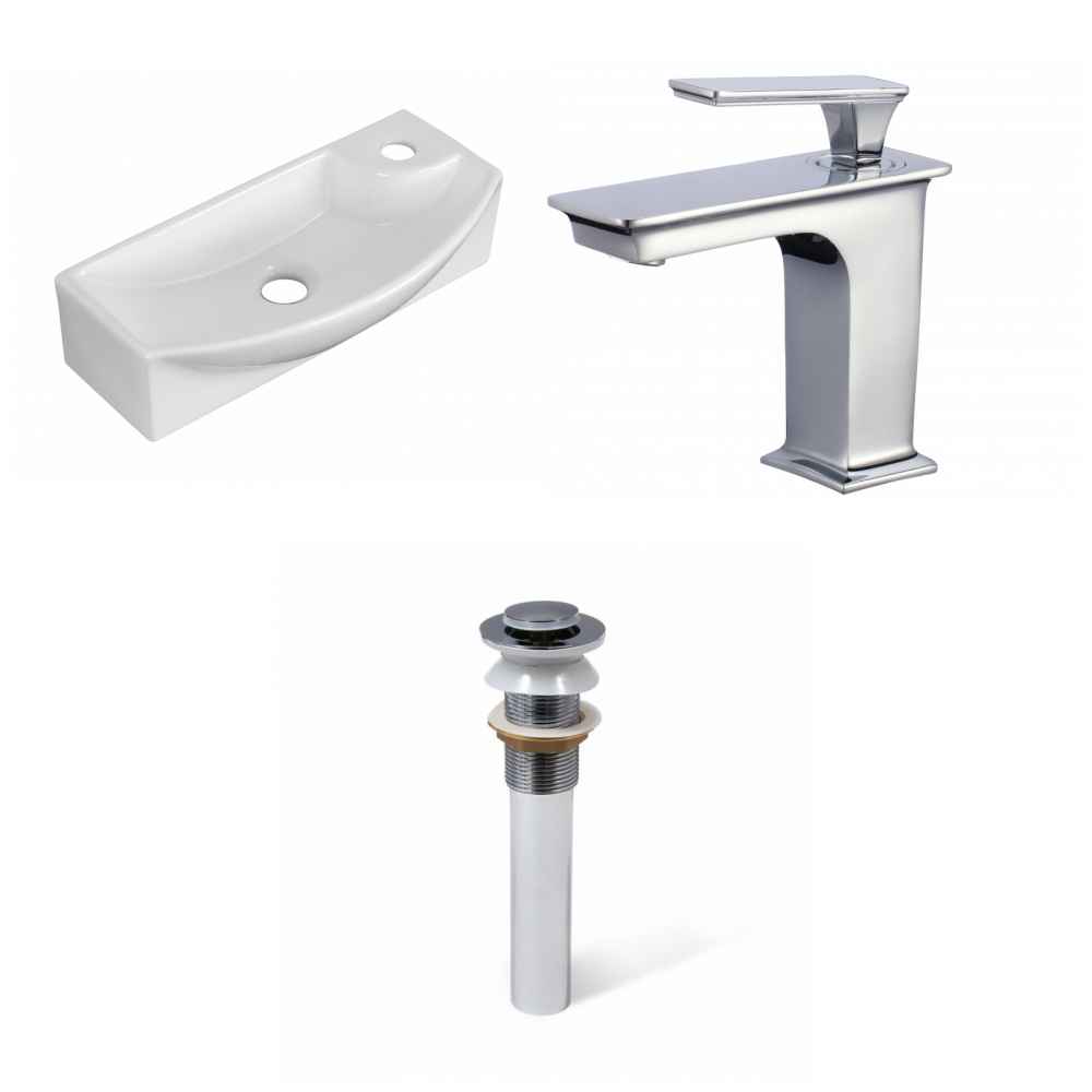 17.75-in. x 8.75-in. Rectangle Bathroom Vessel Sink Set White Enamel Glaze