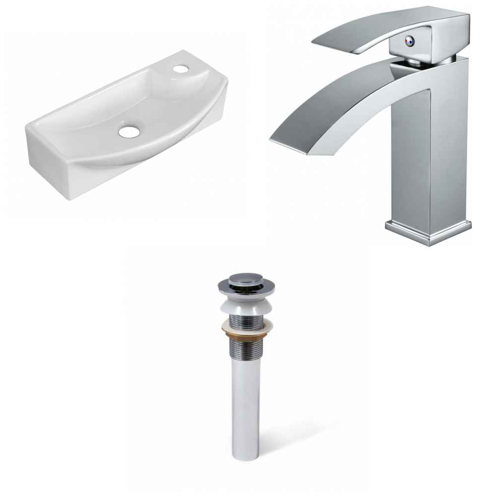 17.75-in. x 8.75-in. Rectangle Bathroom Vessel Sink Set White Enamel Glaze