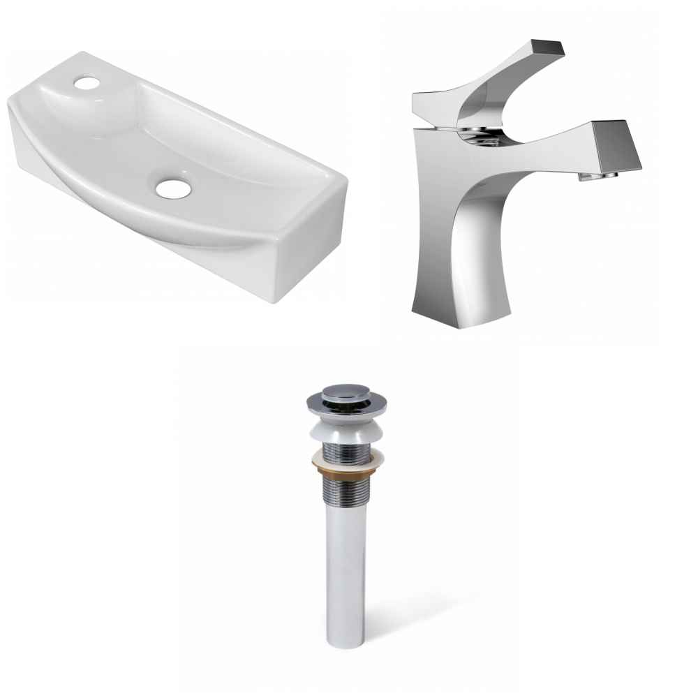17.75-in. x 8.75-in. Rectangle Bathroom Vessel Sink Set White Enamel Glaze