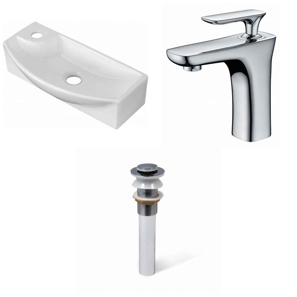 17.75-in. x 8.75-in. Rectangle Bathroom Vessel Sink Set White Enamel Glaze