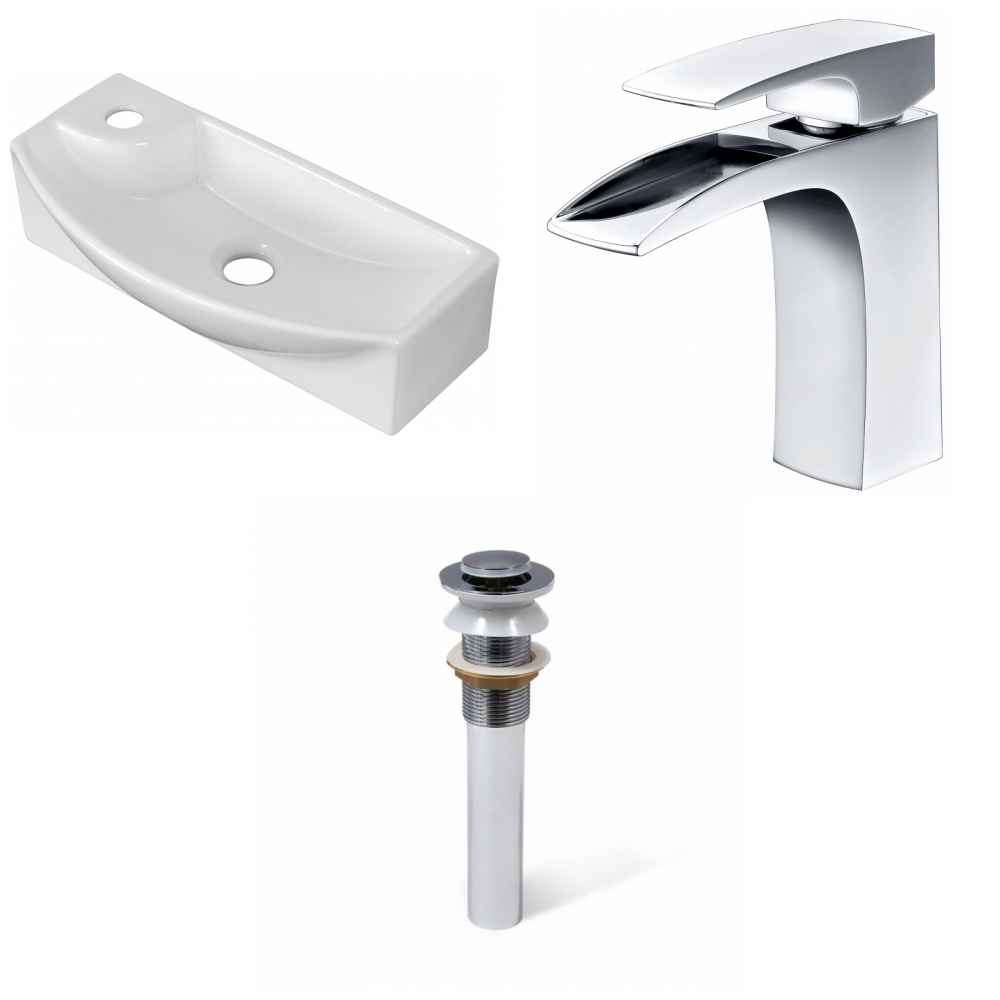 17.75-in. x 8.75-in. Rectangle Bathroom Vessel Sink Set White Enamel Glaze