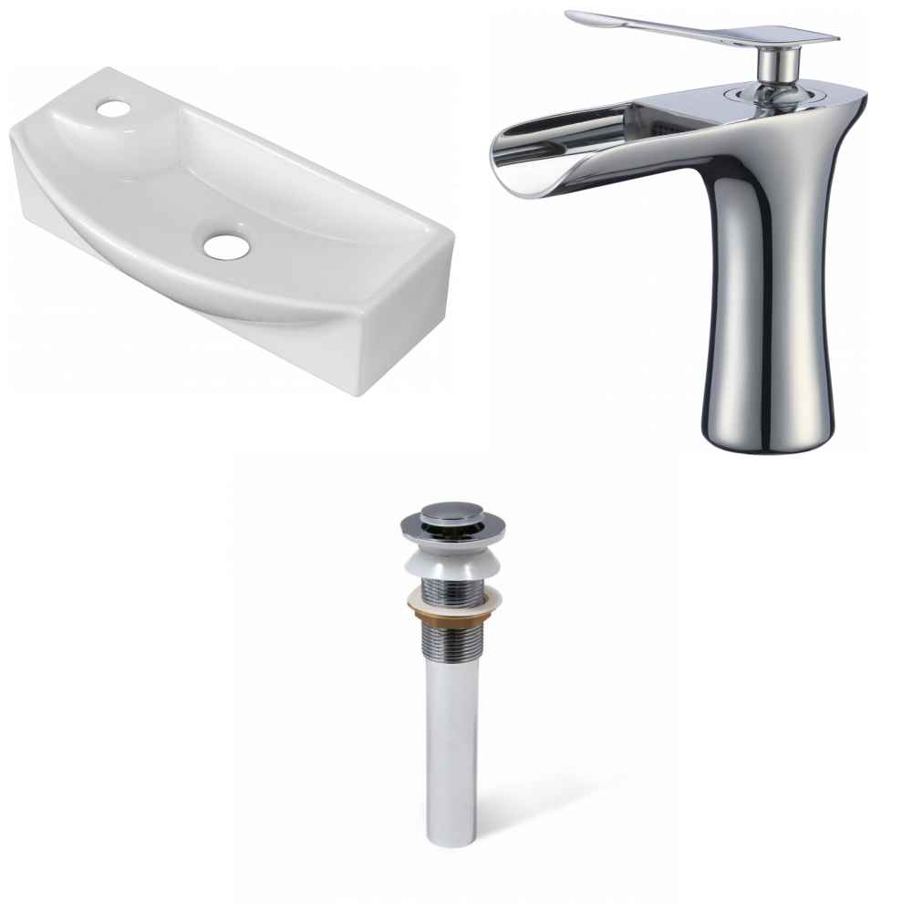 17.75-in. x 8.75-in. Rectangle Bathroom Vessel Sink Set White Enamel Glaze