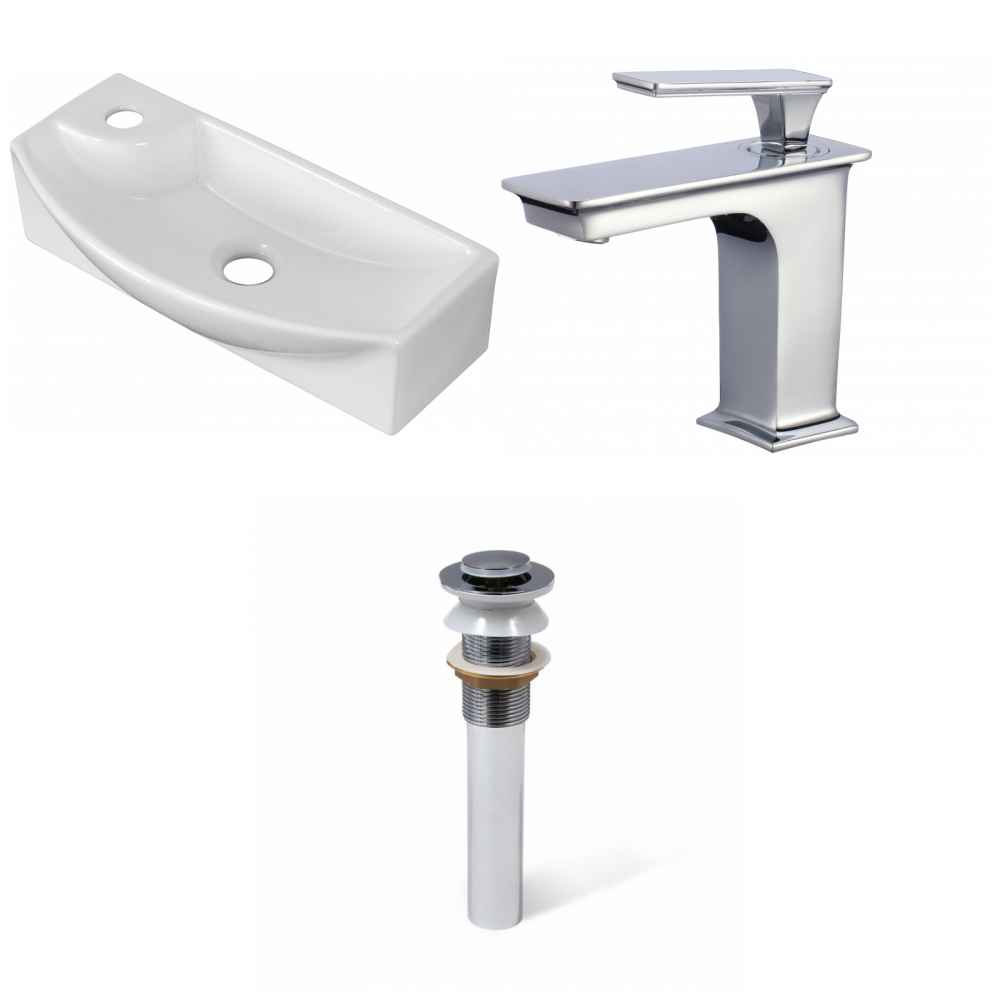 17.75-in. x 8.75-in. Rectangle Bathroom Vessel Sink Set White Enamel Glaze