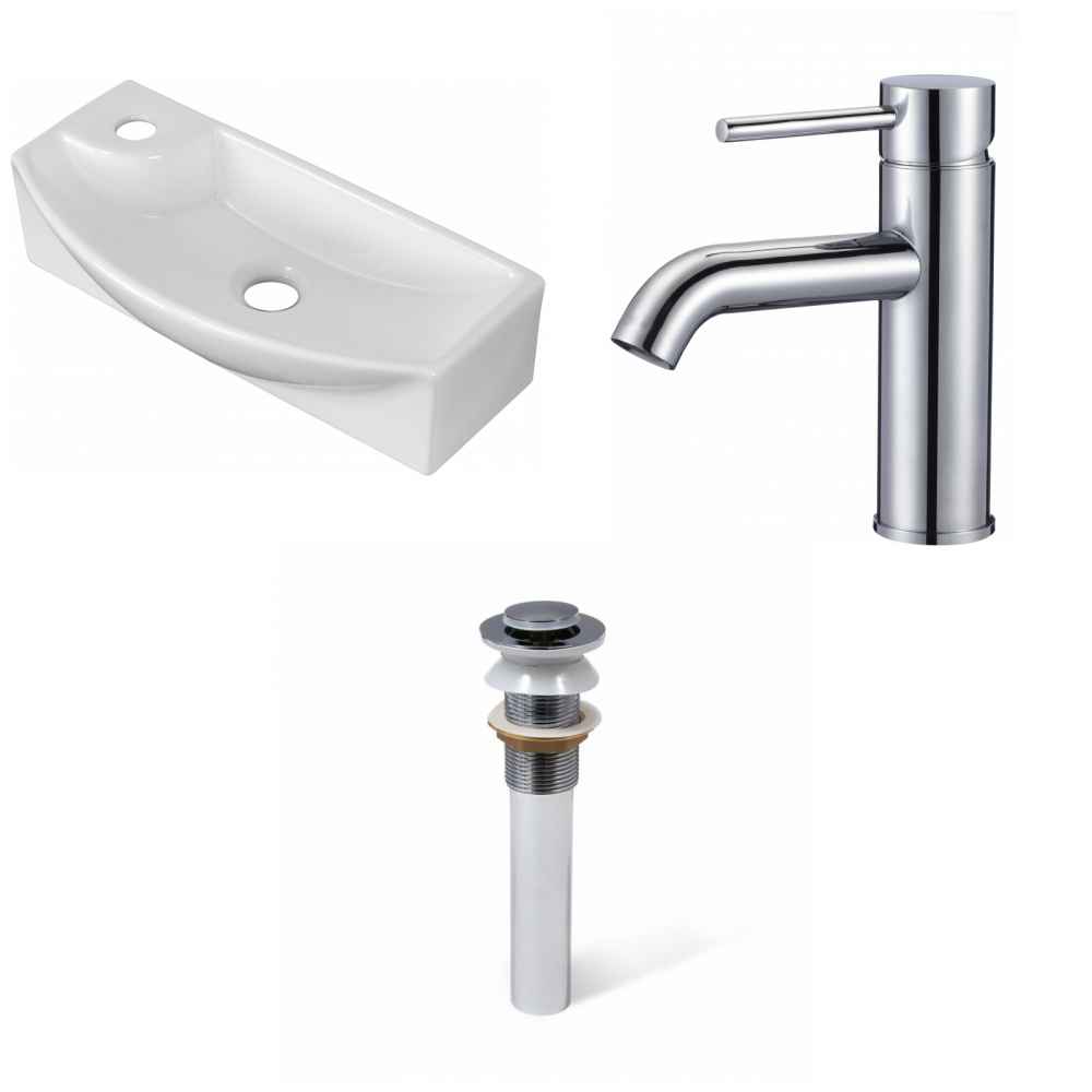 17.75-in. x 8.75-in. Rectangle Bathroom Vessel Sink Set White Enamel Glaze