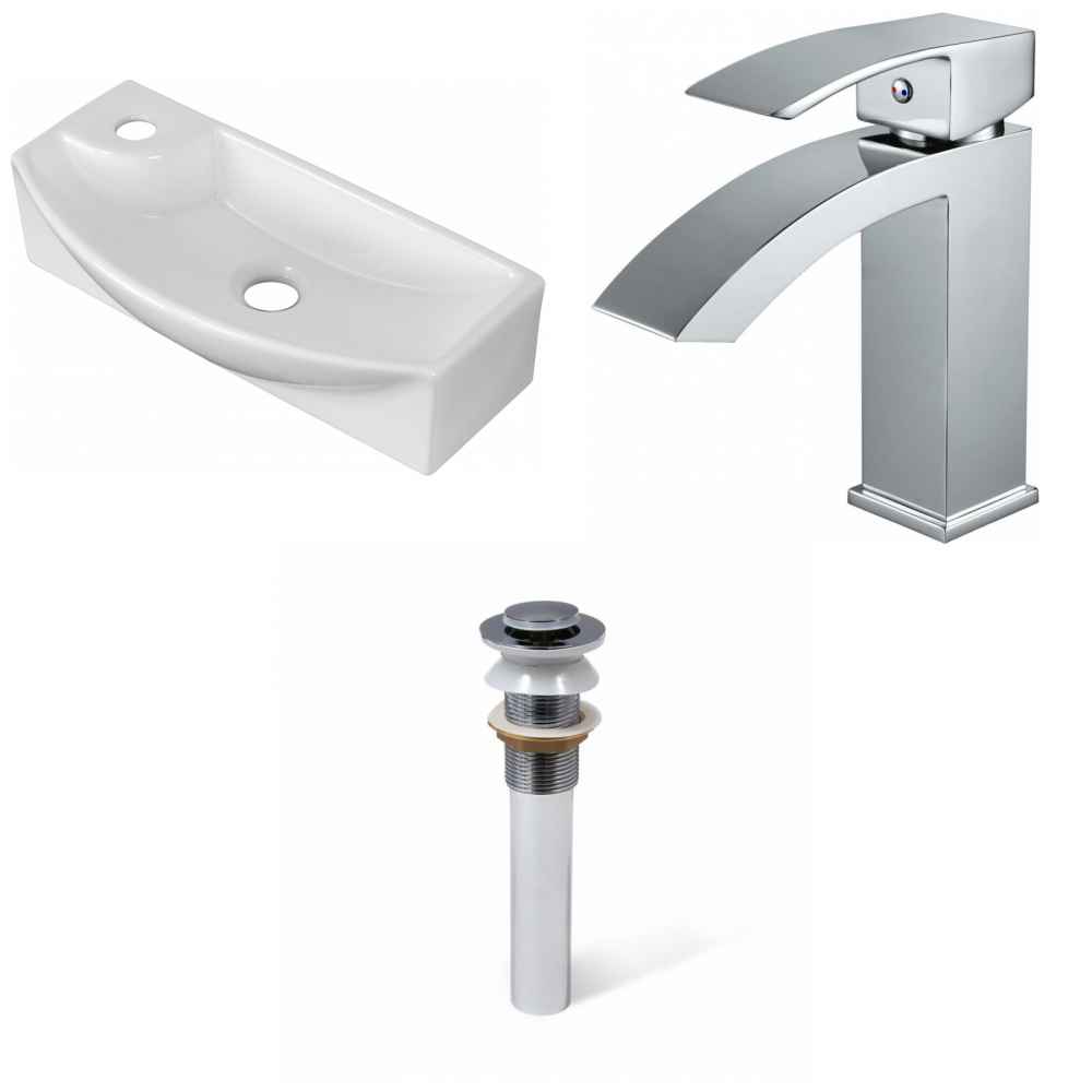 17.75-in. x 8.75-in. Rectangle Bathroom Vessel Sink Set White Enamel Glaze
