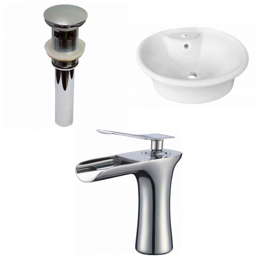 19-in. x 15.5-in. Round Bathroom Vessel Sink Set White Enamel Glaze