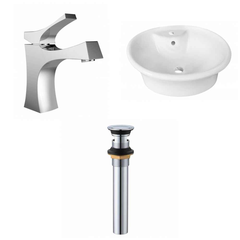 19-in. x 15.5-in. Round Bathroom Vessel Sink Set White Enamel Glaze