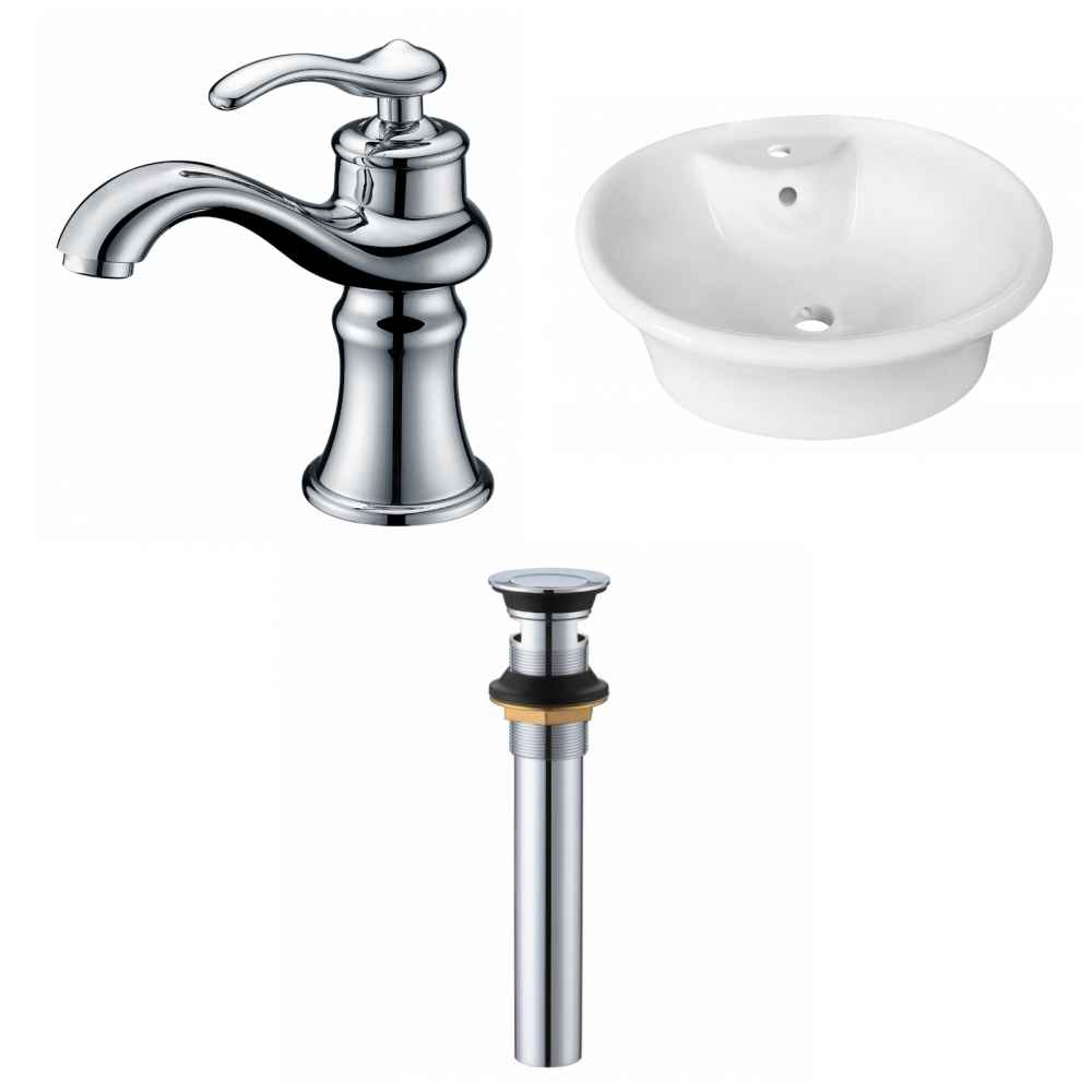 19-in. x 15.5-in. Round Bathroom Vessel Sink Set White Enamel Glaze