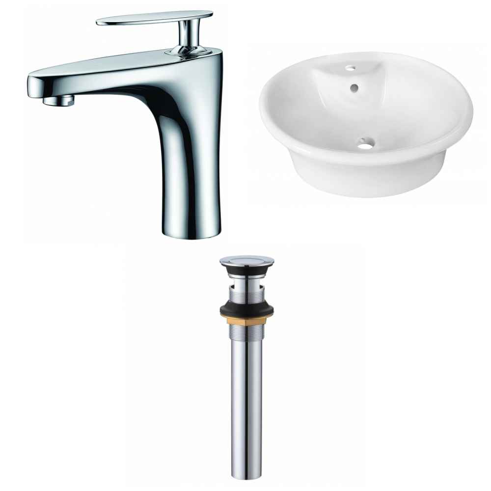 19-in. x 15.5-in. Round Bathroom Vessel Sink Set White Enamel Glaze