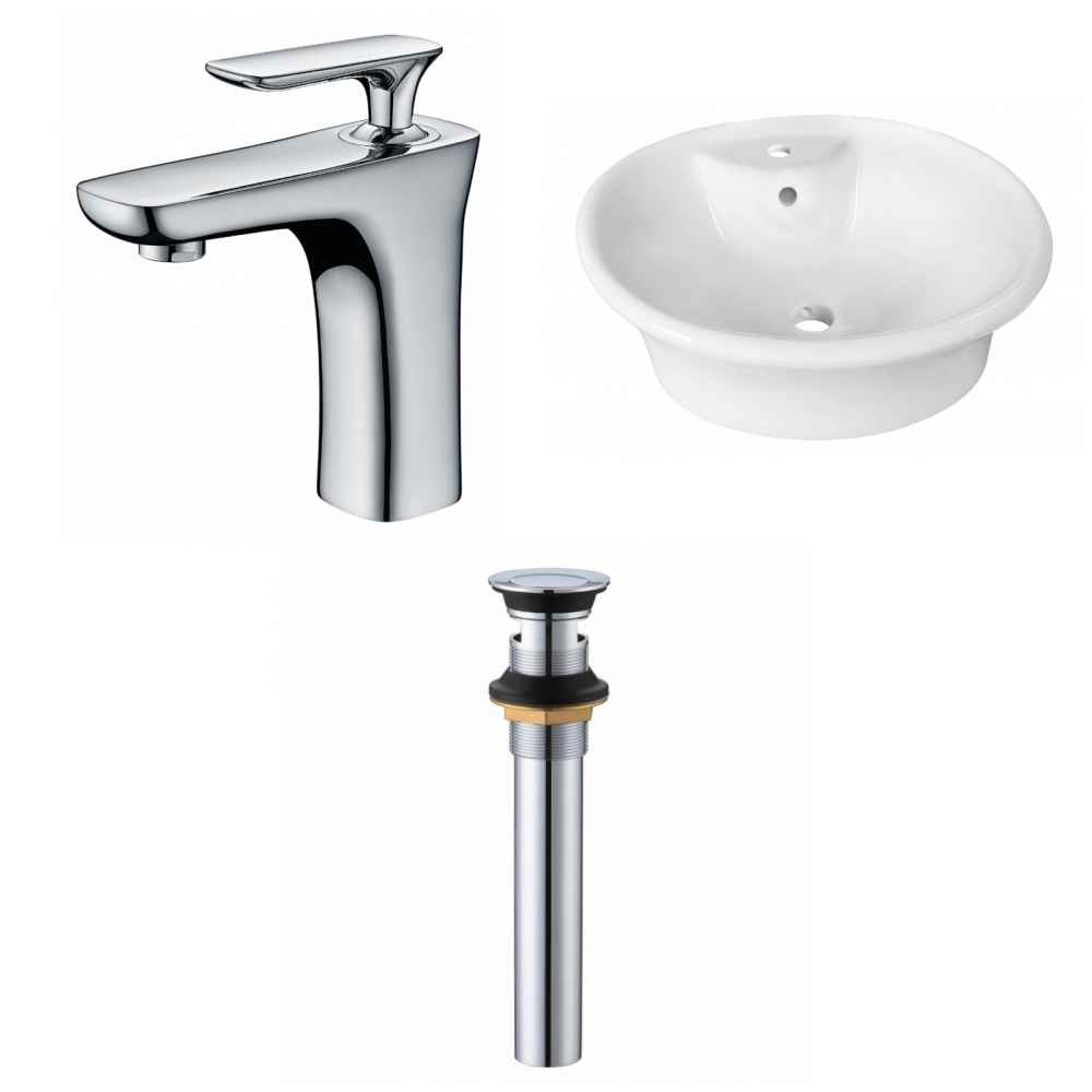 19-in. x 15.5-in. Round Bathroom Vessel Sink Set White Enamel Glaze