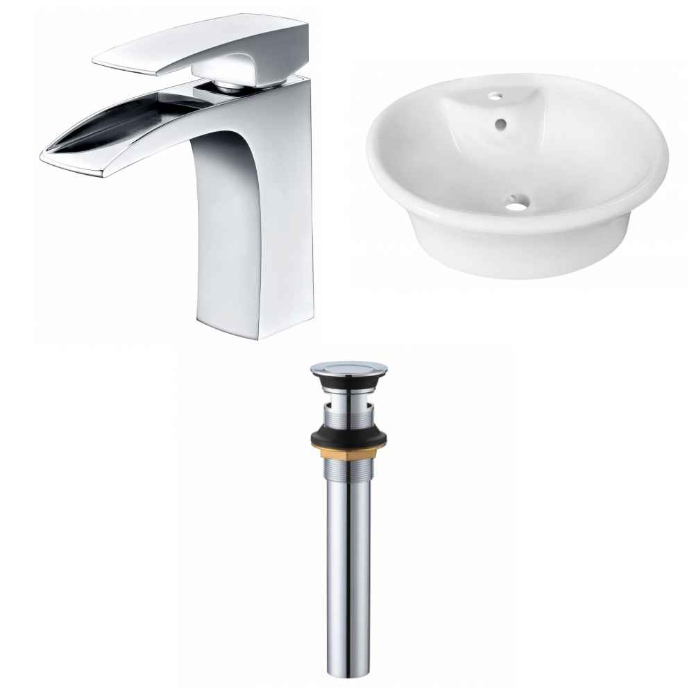 19-in. x 15.5-in. Round Bathroom Vessel Sink Set White Enamel Glaze