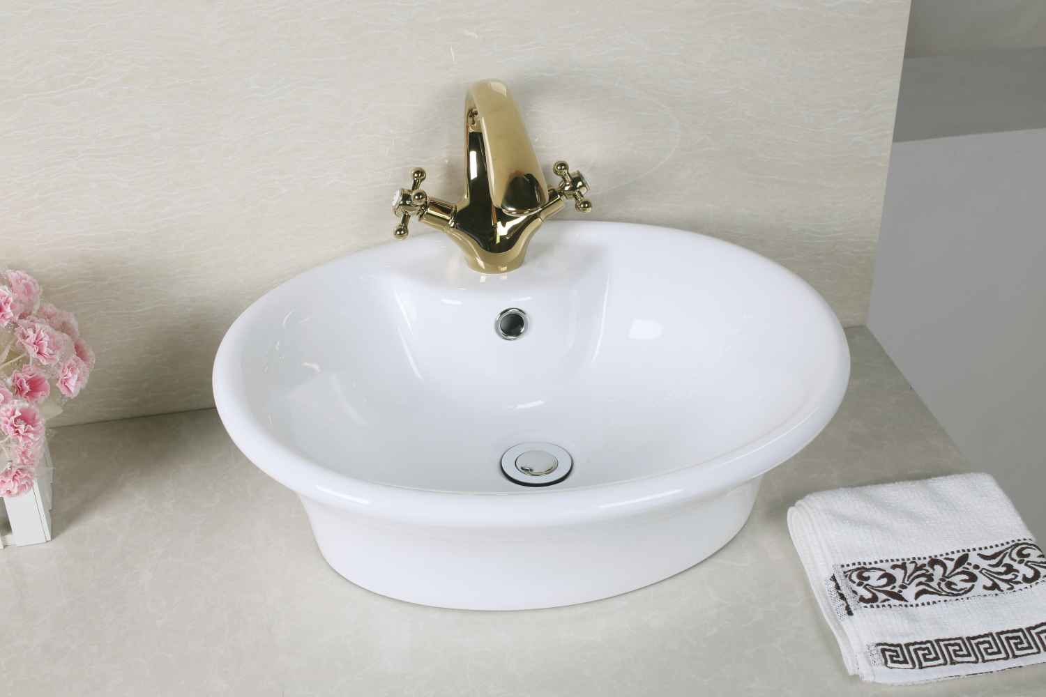 19-in. x 15.5-in. Round Bathroom Vessel Sink Set White Enamel Glaze