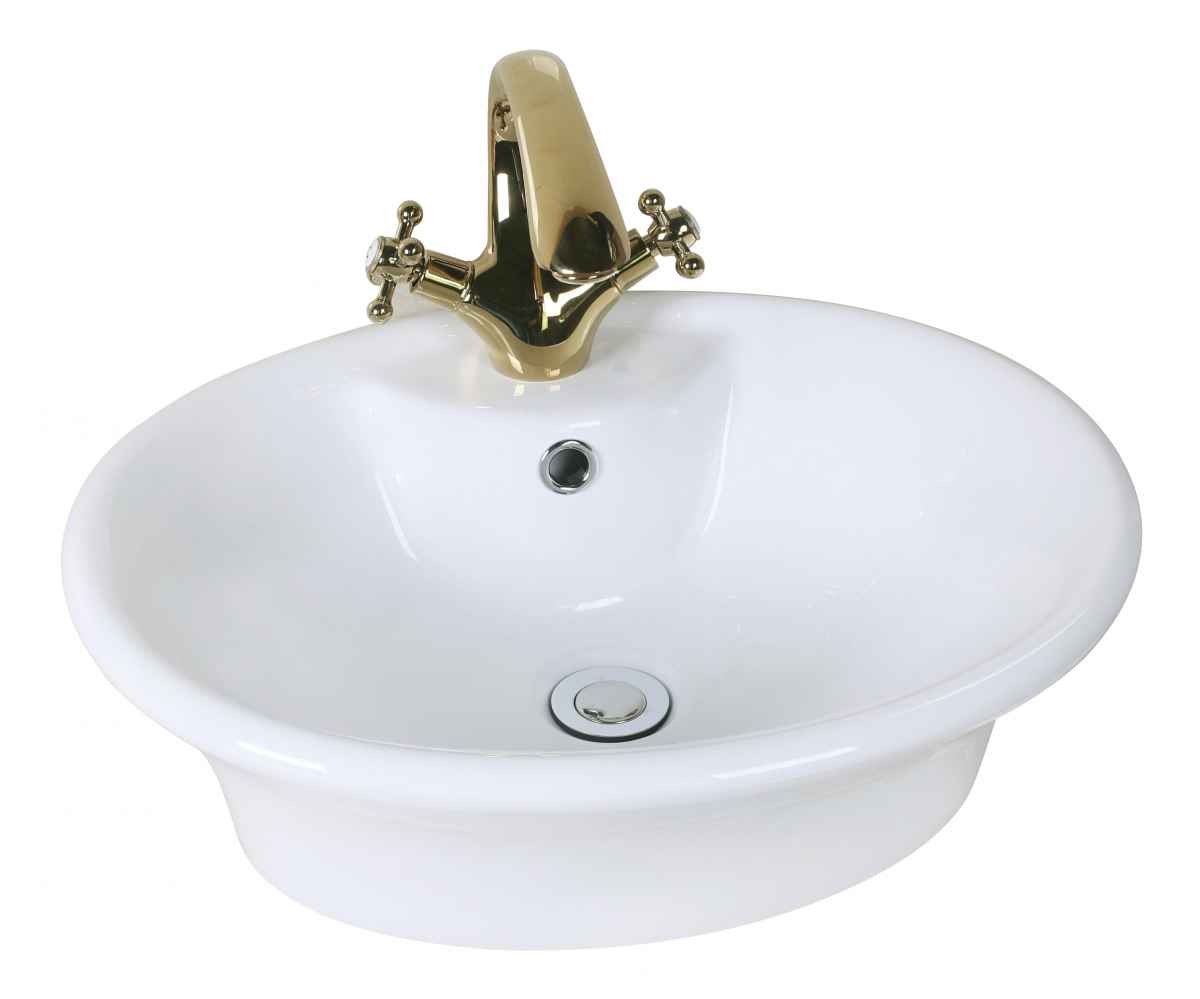 19-in. x 15.5-in. Round Bathroom Vessel Sink Set White Enamel Glaze
