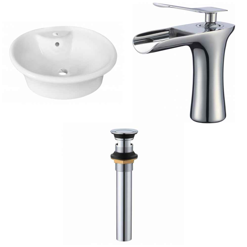 19-in. x 15.5-in. Round Bathroom Vessel Sink Set White Enamel Glaze