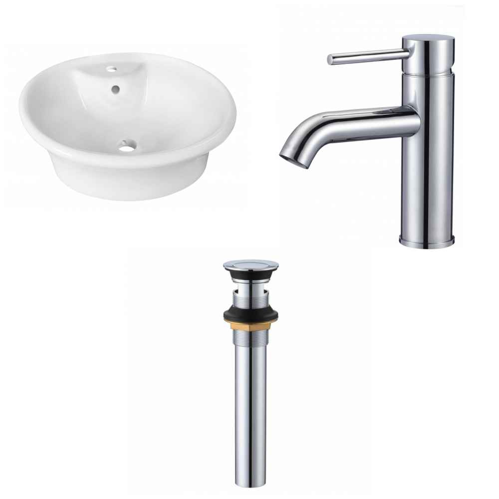 19-in. x 15.5-in. Round Bathroom Vessel Sink Set White Enamel Glaze