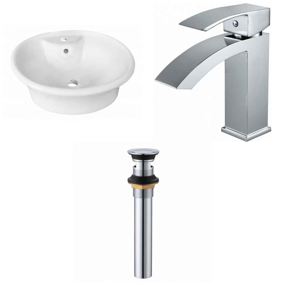 19-in. x 15.5-in. Round Bathroom Vessel Sink Set White Enamel Glaze