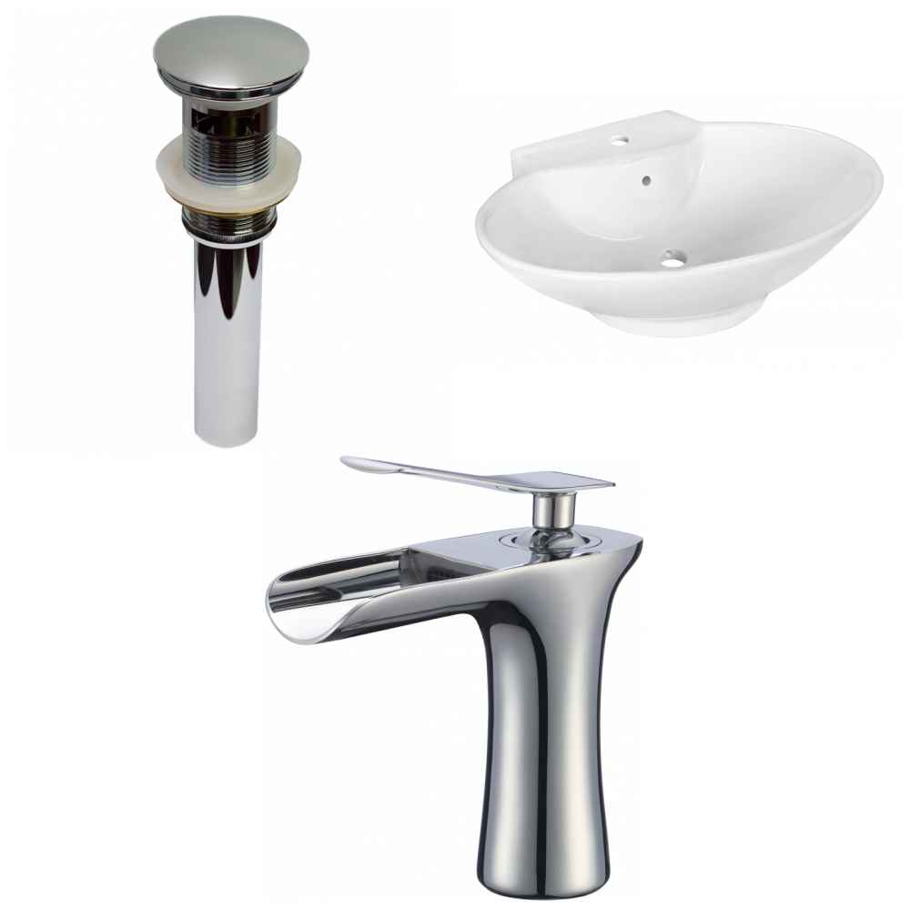 22.75-in. x 17.25-in. Oval Bathroom Vessel Sink Set White Enamel Glaze