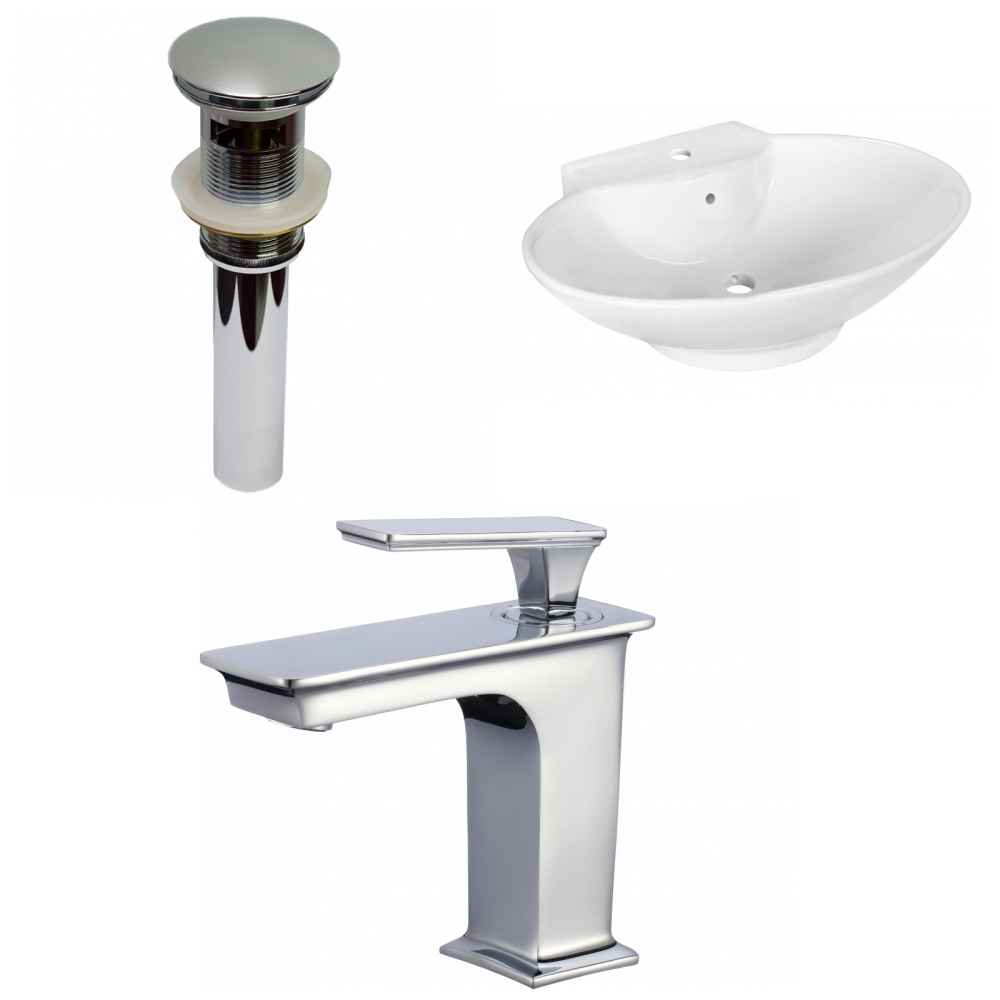 22.75-in. x 17.25-in. Oval Bathroom Vessel Sink Set White Enamel Glaze
