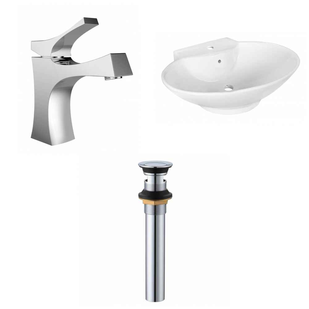 22.75-in. x 17.25-in. Oval Bathroom Vessel Sink Set White Enamel Glaze