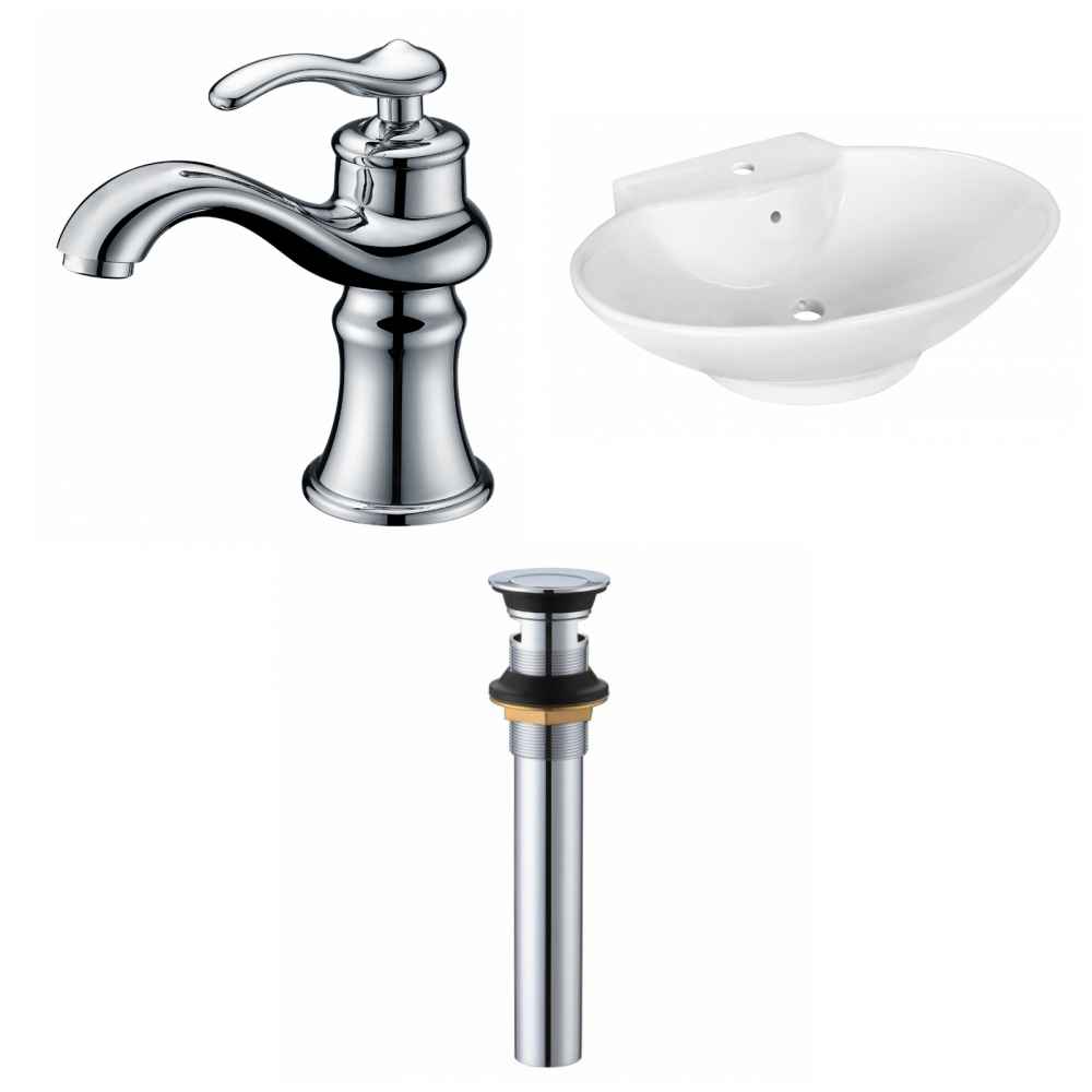 22.75-in. x 17.25-in. Oval Bathroom Vessel Sink Set White Enamel Glaze