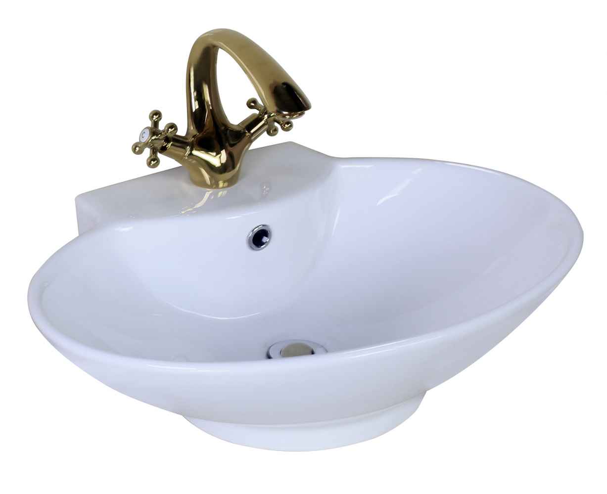 22.75-in. x 17.25-in. Oval Bathroom Vessel Sink Set White Enamel Glaze