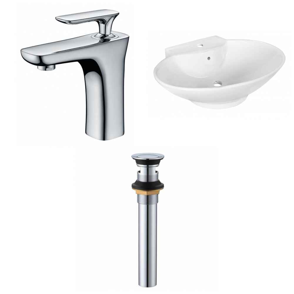 22.75-in. x 17.25-in. Oval Bathroom Vessel Sink Set White Enamel Glaze