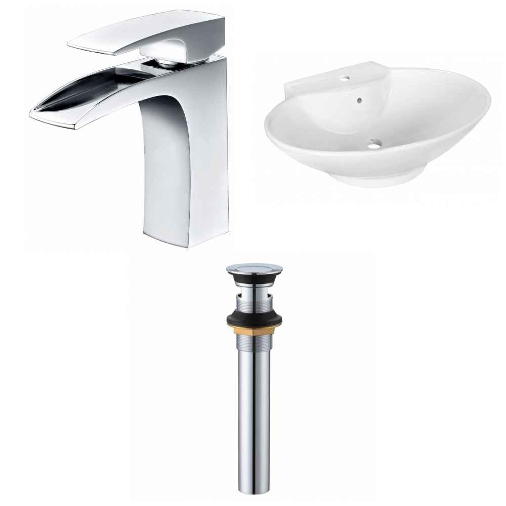 22.75-in. x 17.25-in. Oval Bathroom Vessel Sink Set White Enamel Glaze