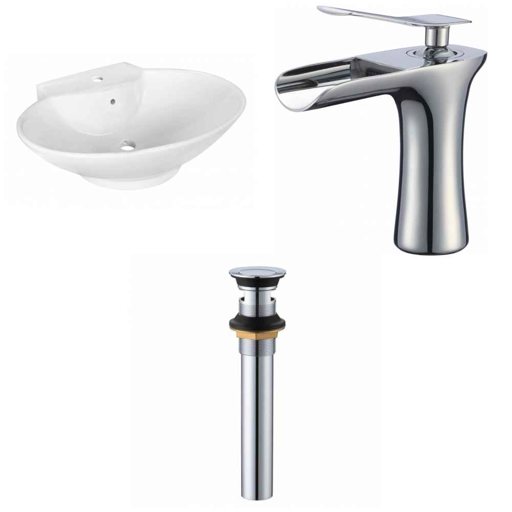 22.75-in. x 17.25-in. Oval Bathroom Vessel Sink Set White Enamel Glaze