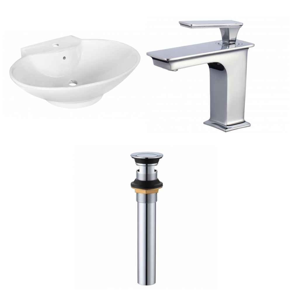 22.75-in. x 17.25-in. Oval Bathroom Vessel Sink Set White Enamel Glaze