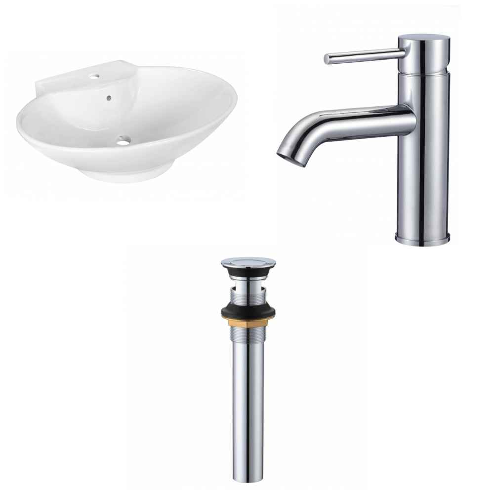 22.75-in. x 17.25-in. Oval Bathroom Vessel Sink Set White Enamel Glaze