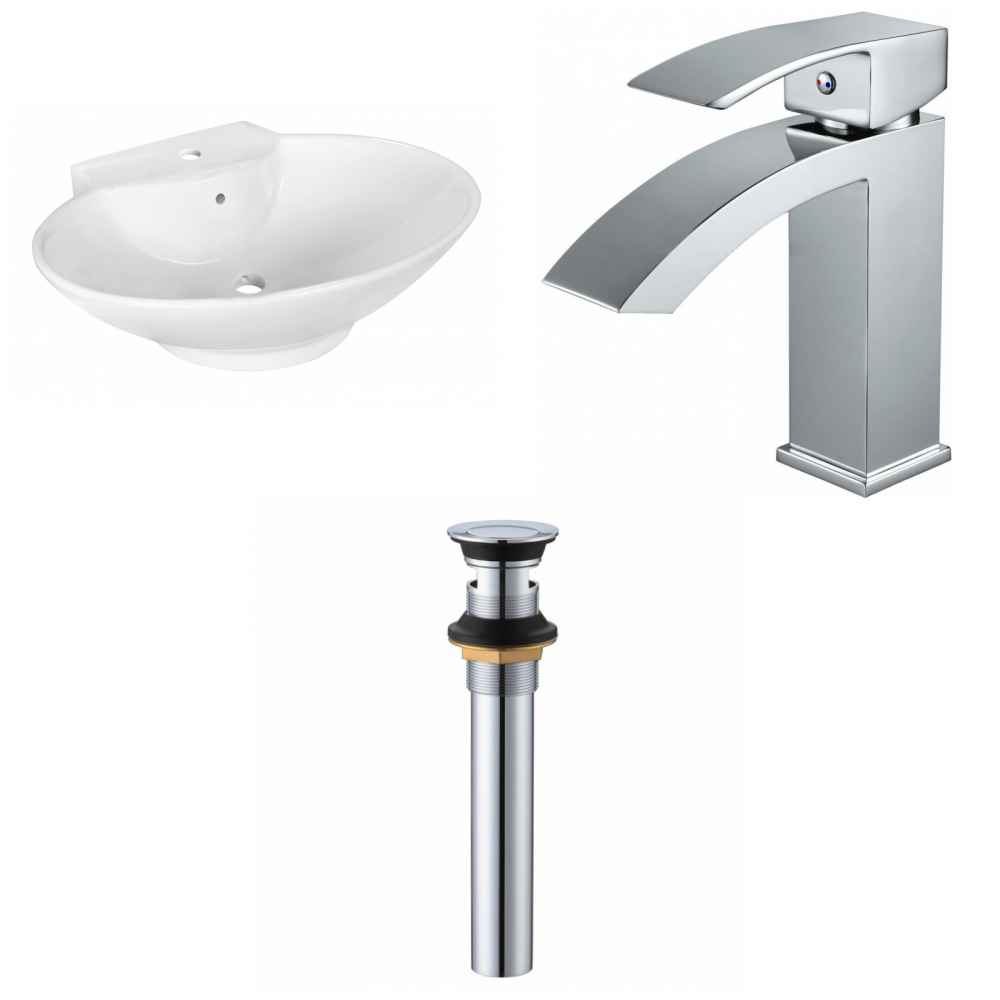 22.75-in. x 17.25-in. Oval Bathroom Vessel Sink Set White Enamel Glaze