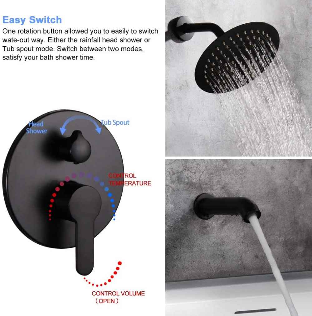 7.87-in. x 7.44-in. Shower Kit Black Stainless Steel