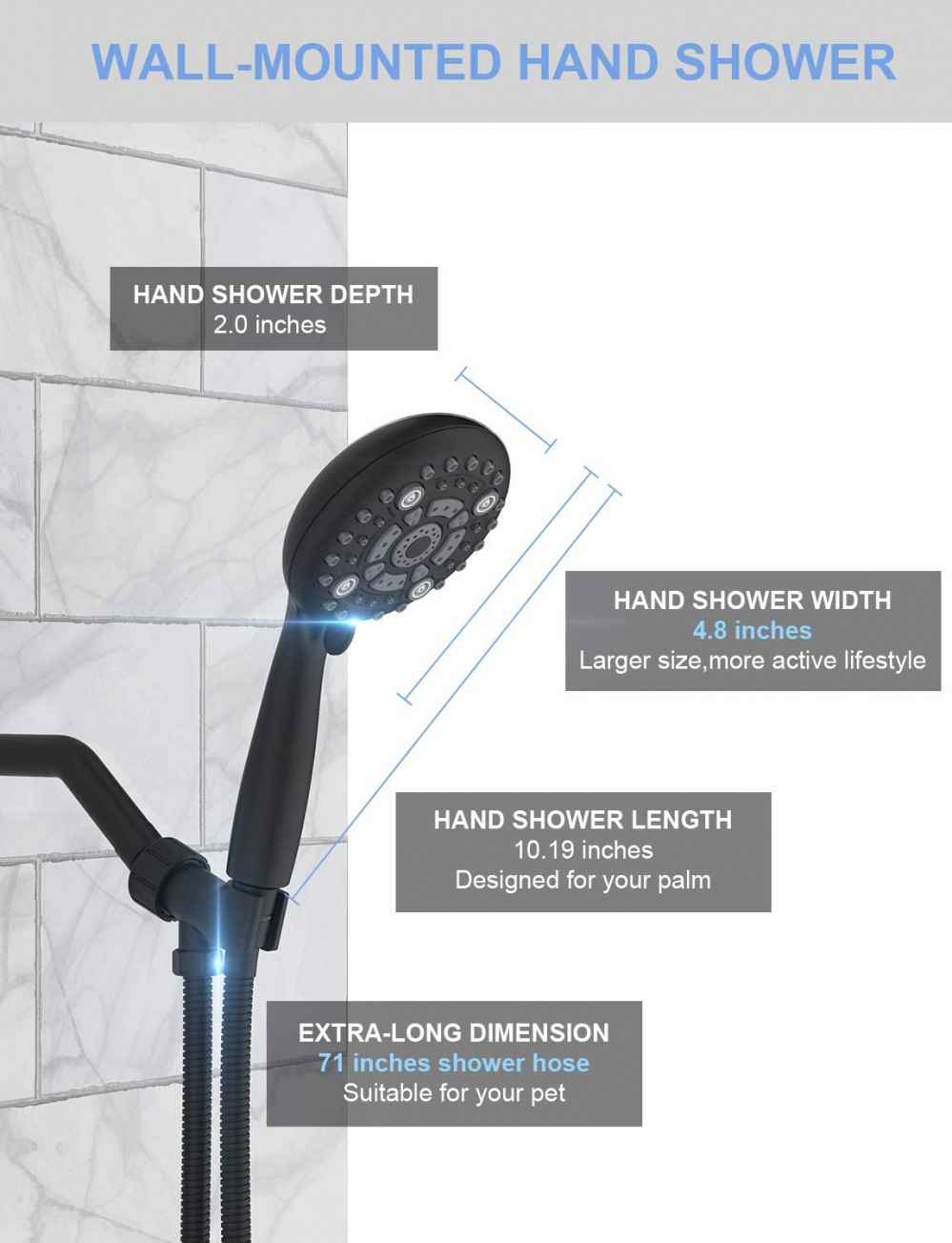 Black Wall Mount Stainless Steel Round Shower Head
