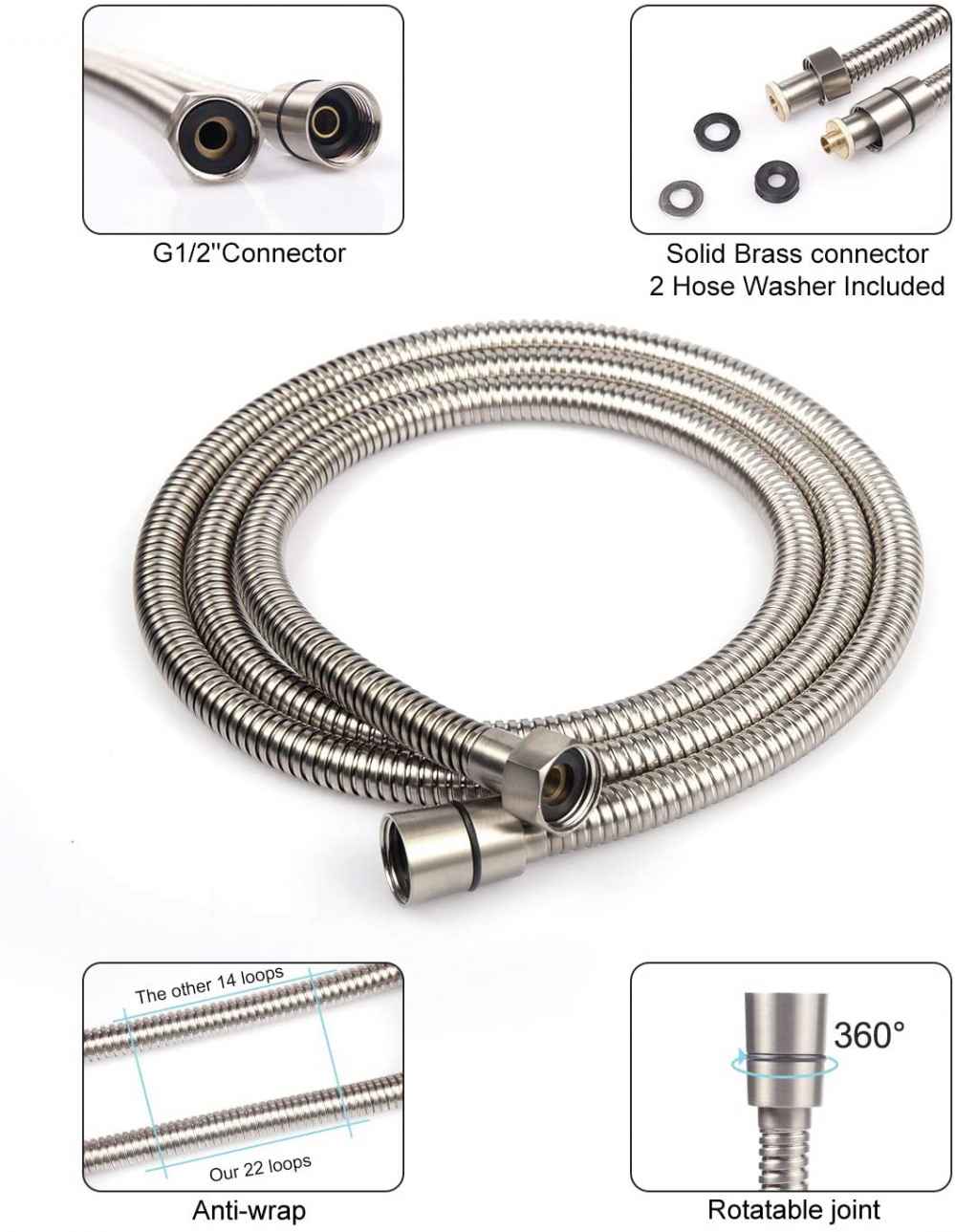 Brushed Nickel Wall Mount  Stainless Steel Round Shower Head