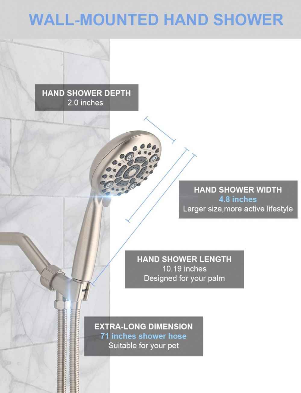 Brushed Nickel Wall Mount  Stainless Steel Round Shower Head