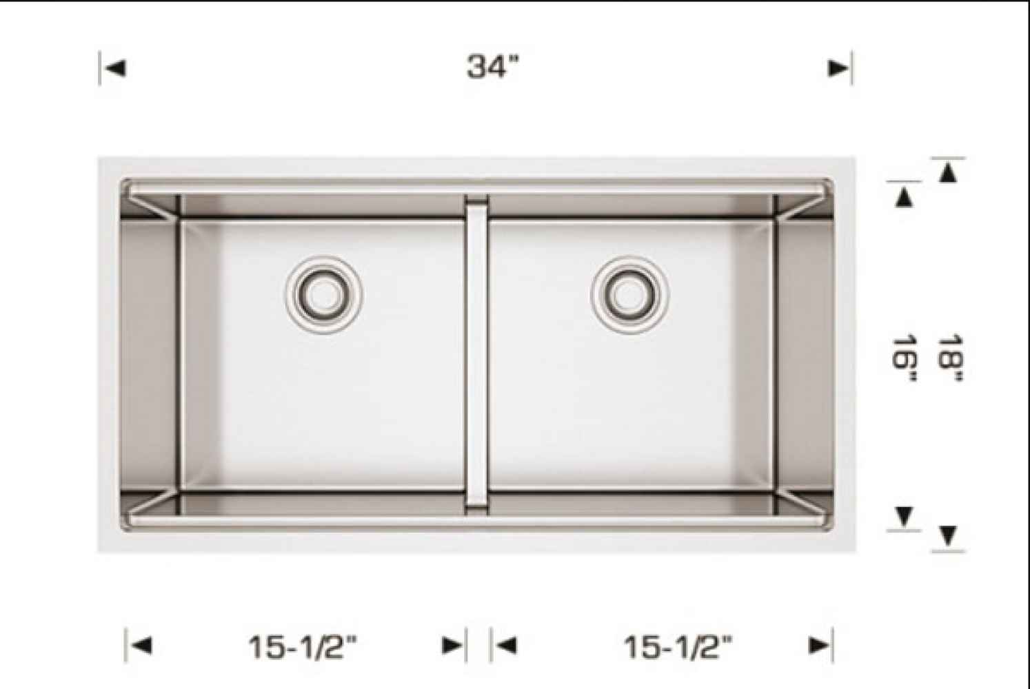 34-in. W Stainless Steel Kitchen Sink With 2 Bowl And 16 Gauge