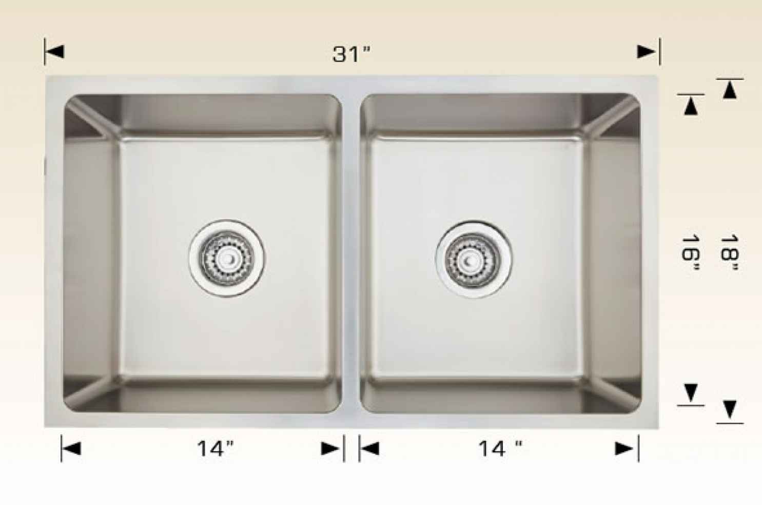 31-in. W CSA Approved Stainless Steel Kitchen Sink With 2 Bowl And 18 Gauge