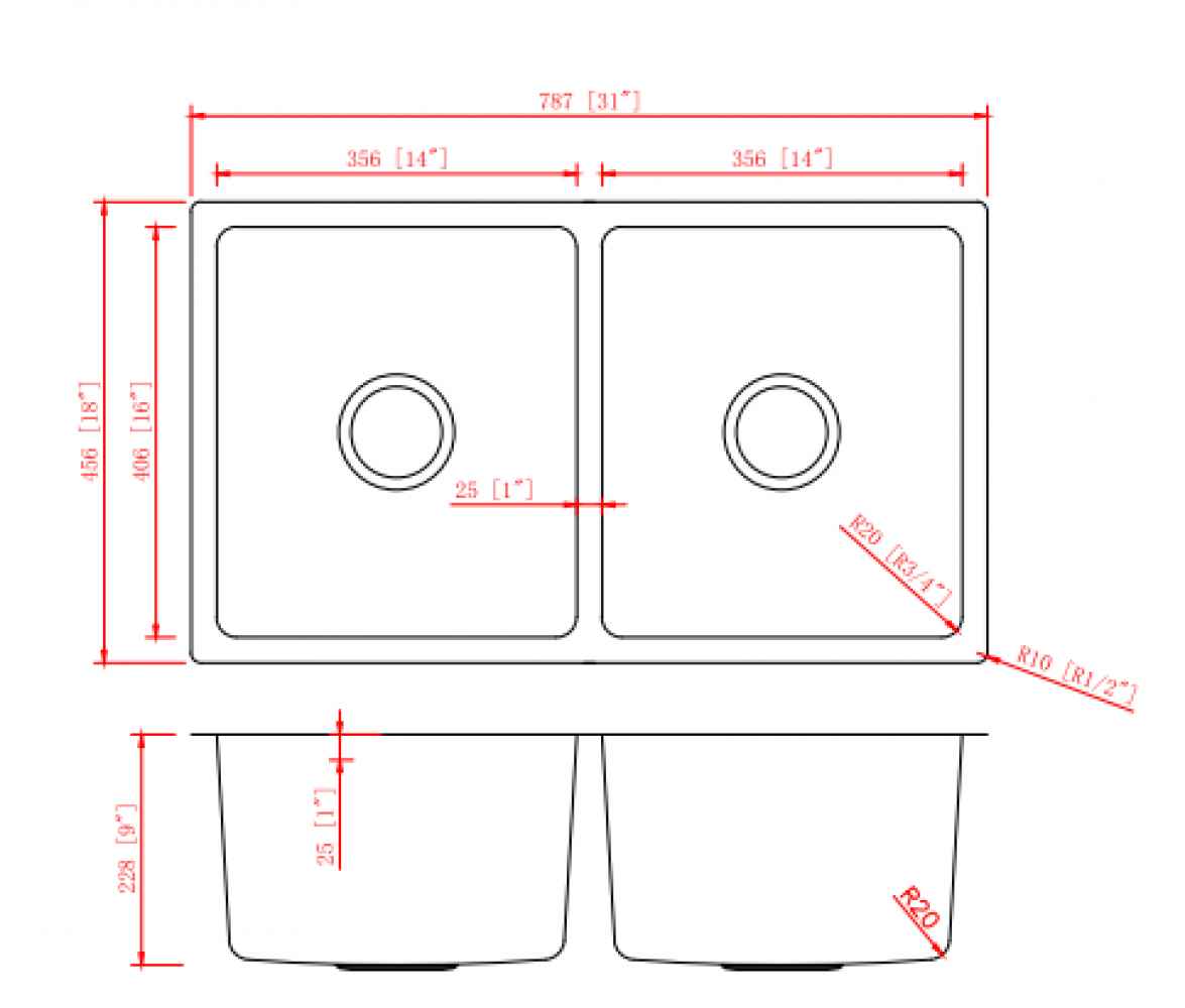 31-in. W CSA Approved Stainless Steel Kitchen Sink With 2 Bowl And 18 Gauge