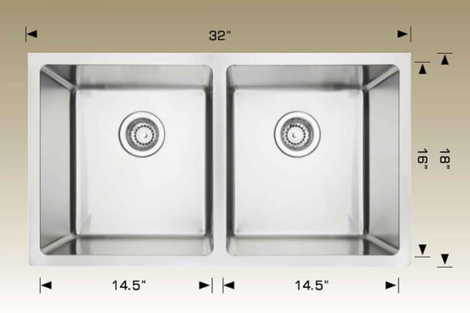 32-in. W CSA Approved Stainless Steel Kitchen Sink With 2 Bowl And 18 Gauge