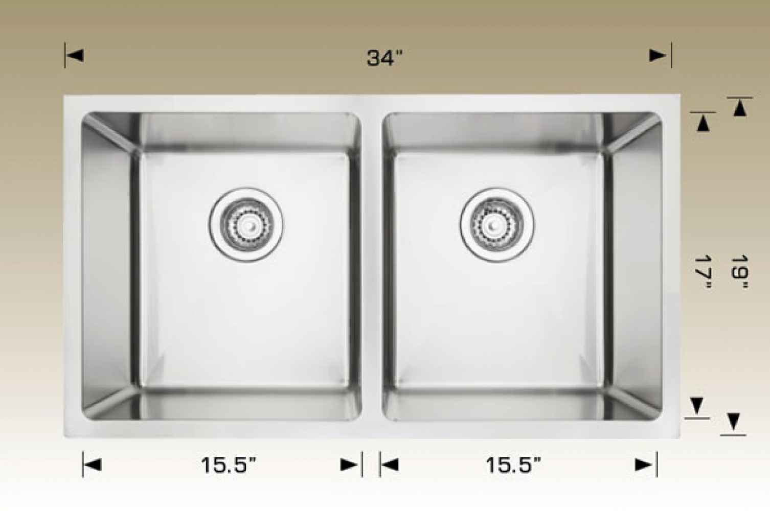 34-in. W Stainless Steel Kitchen Sink With 2 Bowl And 18 Gauge