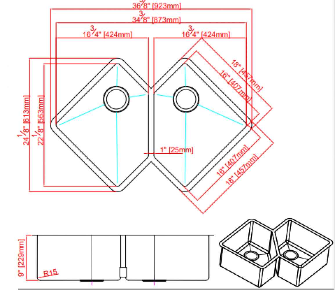 36.375-in. W CSA Approved Stainless Steel Kitchen Sink With 2 Bowl And 16 Gauge