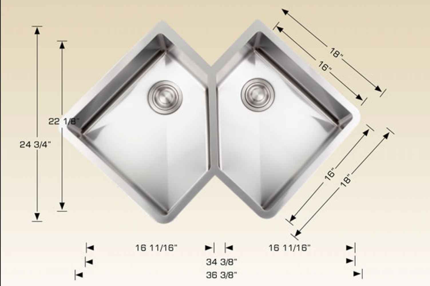 36.375-in. W CSA Approved Stainless Steel Kitchen Sink With 2 Bowl And 16 Gauge