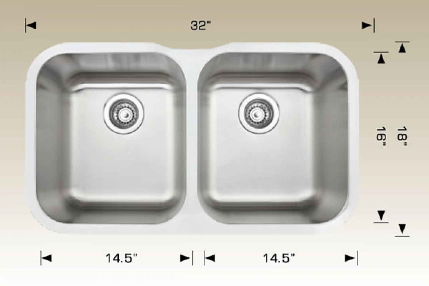 32-in. W CSA Approved Stainless Steel Kitchen Sink With 2 Bowl And 18 Gauge