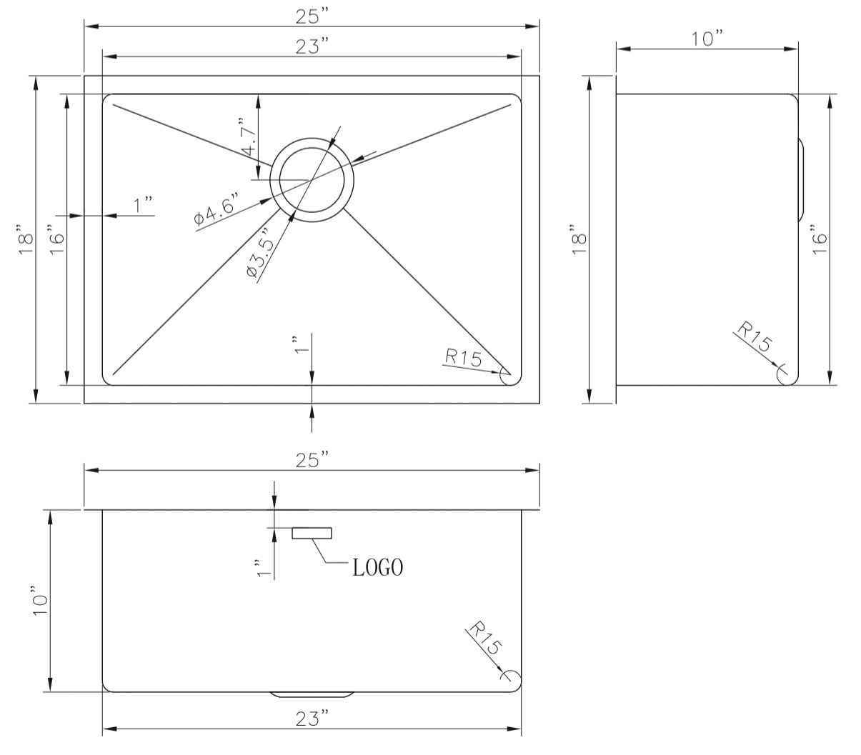25-in. W CSA Approved Stainless Steel Kitchen Sink With 1 Bowl And 18 Gauge