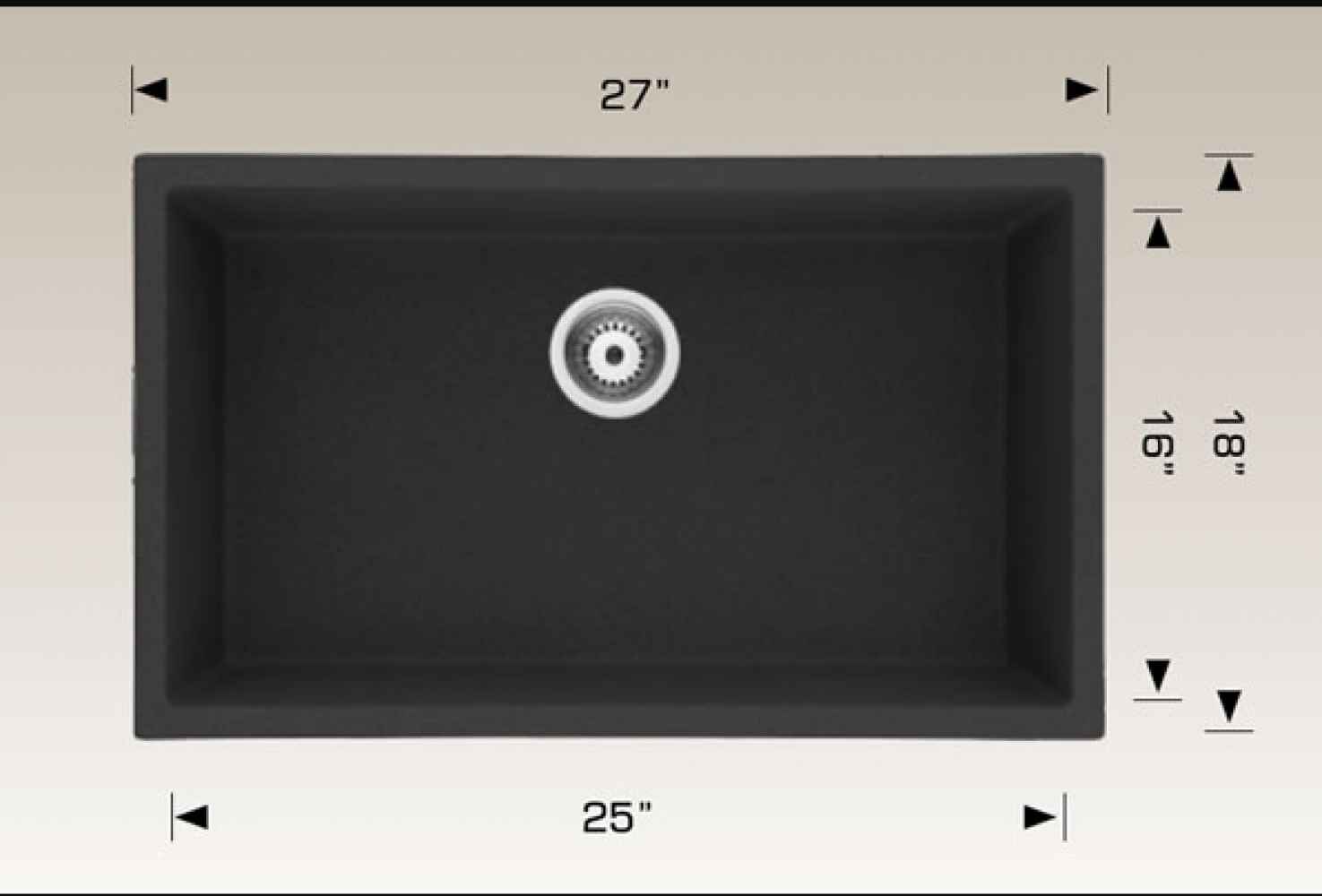 27-in. W CSA Approved Black Granite Composite Kitchen Sink With 1 Bowl