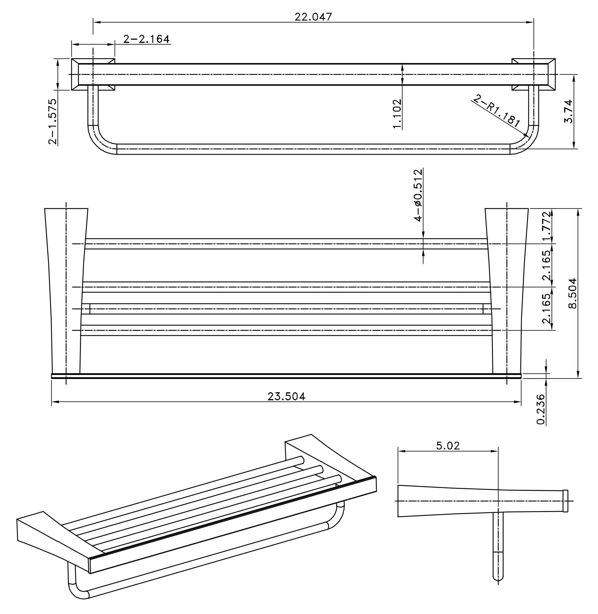 24.21 in. x 8.50 in. x 4.53 in. Chrome Towel Bar Stainless Steel