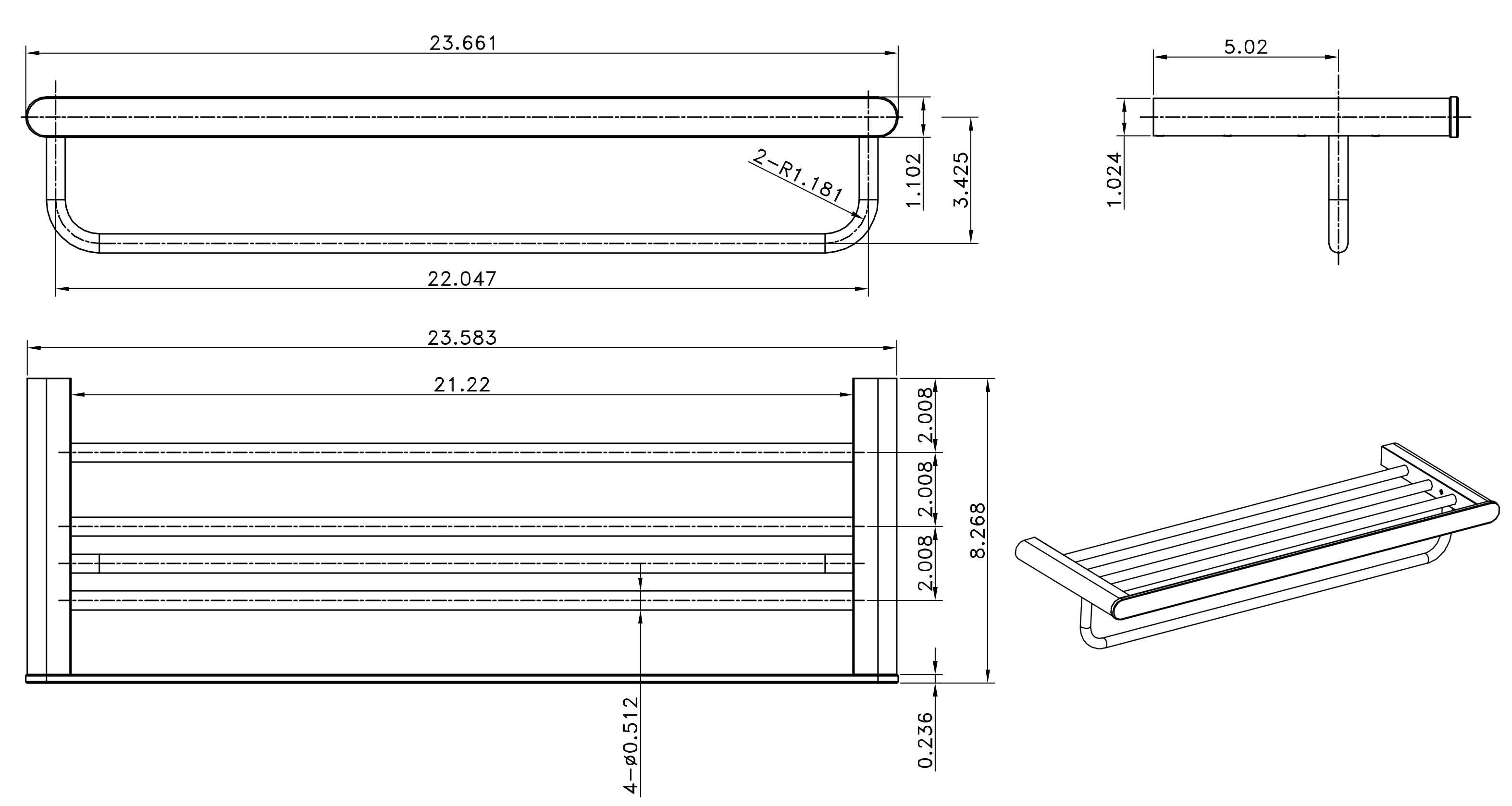 23.66 in. x 8.27 in. x 4.56 in. Chrome Towel Bar Stainless Steel
