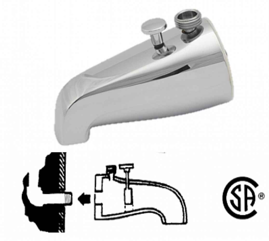 5.31 in. Spout Chrome Tub Spout in Brass