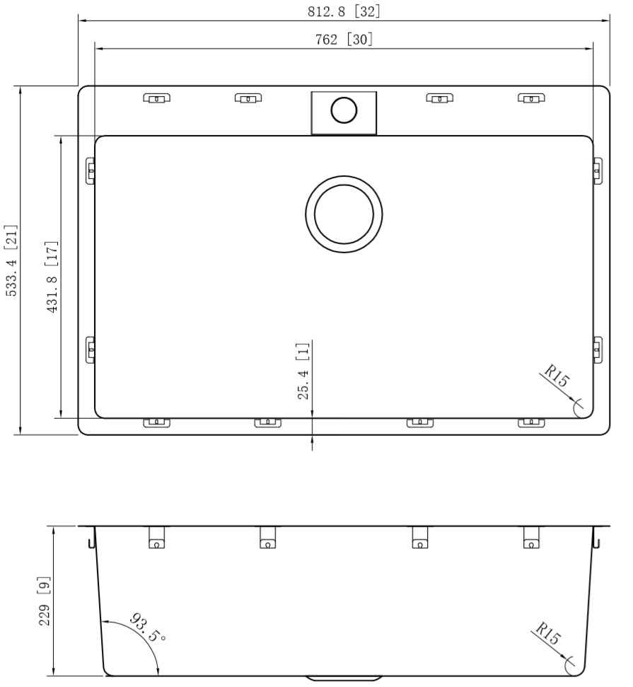 32-in. W CSA Approved Stainless Steel Laundry Sink With 1 Bowl And 18 Gauge