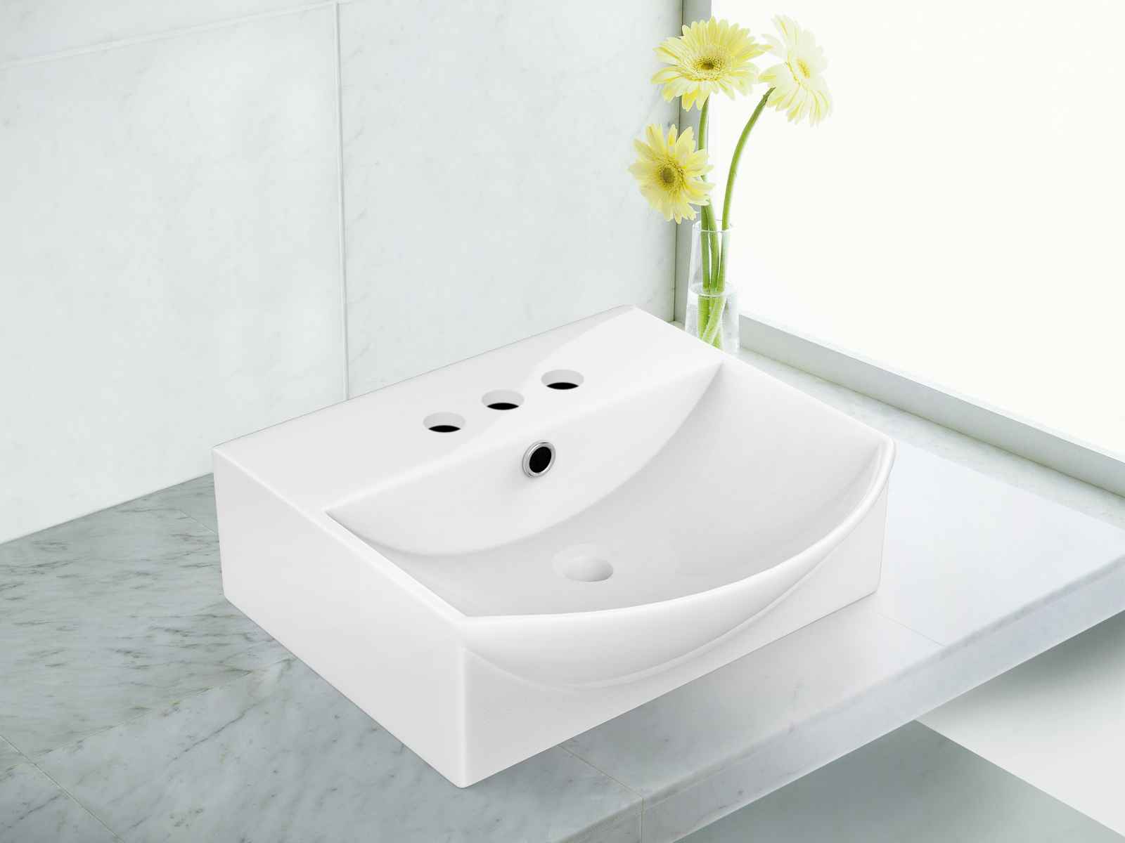 13.75-in. x 14-in. Rectangle Bathroom Vessel Sink White Enamel Glaze